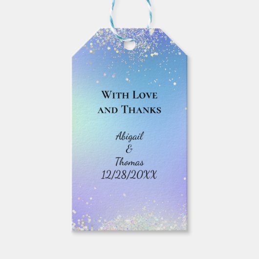 Glitter Blue Paars Wedding Favor personaliseren Cadeaulabel (Voorkant)