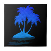 Glitter Blue Palms Ceramic Tegel - Exotic Island Tegeltje (Voorkant)