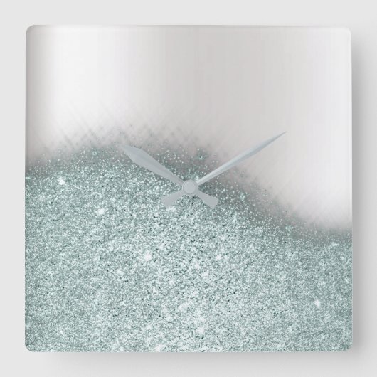 Glitter Blue Pastel Grey Minimal Metallic Vierkante Klok (Voorkant)