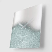 Glitter Blue Pastel Grey Minimal Metallic Vierkante Klok (Hoek)