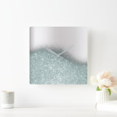 Glitter Blue Pastel Grey Minimal Metallic Vierkante Klok (Huis)