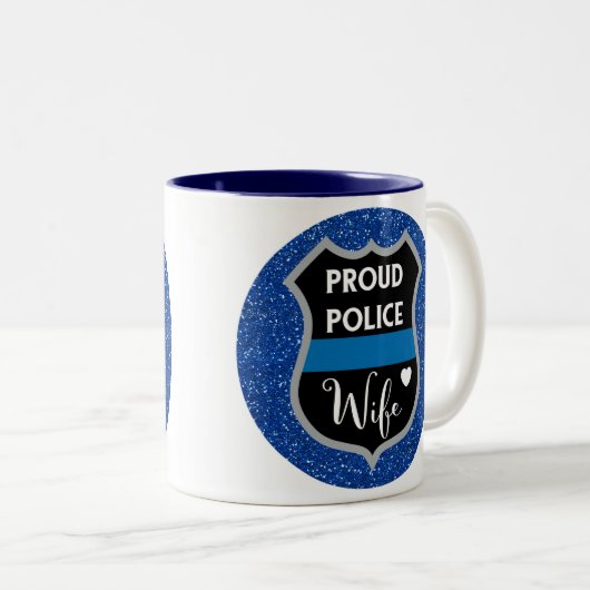 Glitter Blue Police Wife ondersteunt koffie-Mok Tweekleurige Koffiemok (Voorkant rechts)