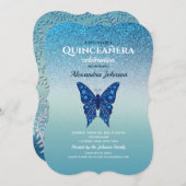 Glitter Blue Quinceanera Kaart (Voorkant / Achterkant)