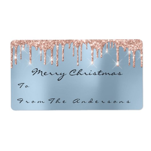 Glitter Blue Roos Gold Feestdagen kerstseizoen Etiket (Voorkant)