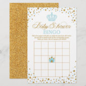 Glitter Blue Royal Crown Prince Baby shower Bingo (Voorkant / Achterkant)