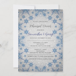 Glitter Blue Snowflakes Winter Rehearsal Dinner Kaart