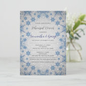 Glitter Blue Snowflakes Winter Rehearsal Dinner Kaart (Staand voorkant)