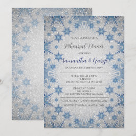 Glitter Blue Snowflakes Winter Rehearsal Dinner Kaart