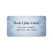Glitter Blue Snowflakes winterbruiloft Etiket (Voorkant)