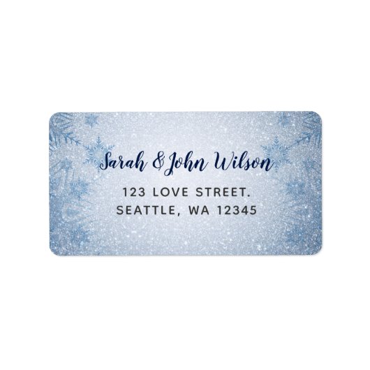 Glitter Blue Snowflakes winterbruiloft Etiket (Voorkant)
