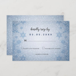Glitter Blue Snowflakes winterbruiloft rsvp Kaart