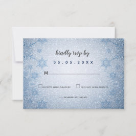 Glitter Blue Snowflakes winterbruiloft RSVP Kaartje