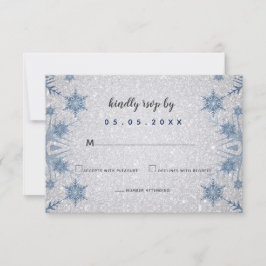 Glitter Blue Snowflakes winterbruiloft RSVP Kaartje