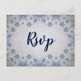 Glitter Blue Snowflakes winterbruiloft rsvp Uitnodiging Briefkaart