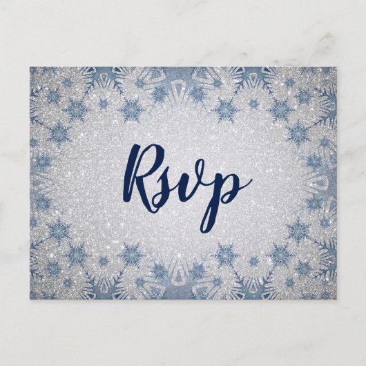 Glitter Blue Snowflakes winterbruiloft rsvp Uitnodiging Briefkaart (Voorkant)