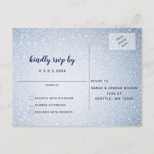 Glitter Blue Snowflakes winterbruiloft rsvp Uitnodiging Briefkaart (Achterkant)