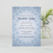 Glitter Blue Snowflakes wintertrouwuitnodiging Kaart (Staand voorkant)