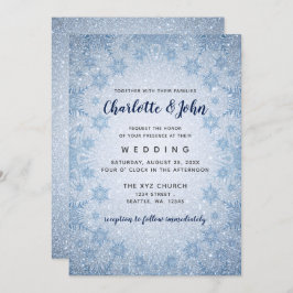 Glitter Blue Snowflakes wintertrouwuitnodiging Kaart