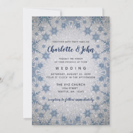 Glitter Blue Snowflakes wintertrouwuitnodiging Kaart