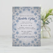 Glitter Blue Snowflakes wintertrouwuitnodiging Kaart (Staand voorkant)