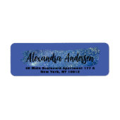 Glitter Blue Sparkly Brushstroke Retouradres Etiket (Voorkant)