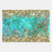 Glitter Blue Turquoise Gemstone Fire Glam Inpakpapier Vel (Voorkant)