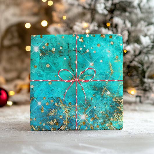Glitter Blue Turquoise Gemstone Fire Glam Inpakpapier Vel