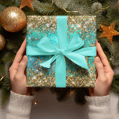 Glitter Blue Turquoise Gemstone Fire Glam Inpakpapier Vel