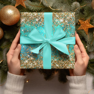 Glitter Blue Turquoise Gemstone Fire Glam Inpakpapier Vel