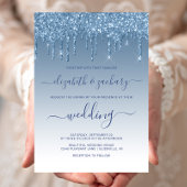 Glitter Blue Wedding Chic Dripping Kaart