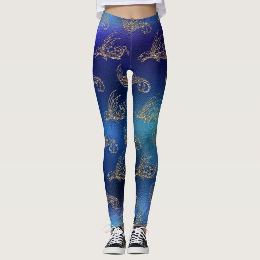 glitter blue zee design mermaid design leggings (Voorkant)
