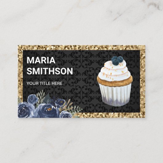 Glitter Blueberry Cupcake Pastry Chef Bakery Visitekaartje (Voorkant)