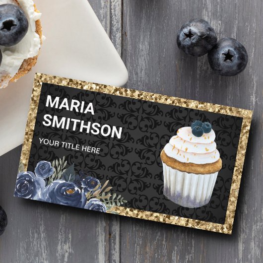 Glitter Blueberry Cupcake Pastry Chef Bakery Visitekaartje