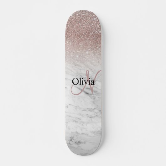 Glitter Blush Marble, speciaal Roos voor meisjes Persoonlijk Skateboard (Voorkant)