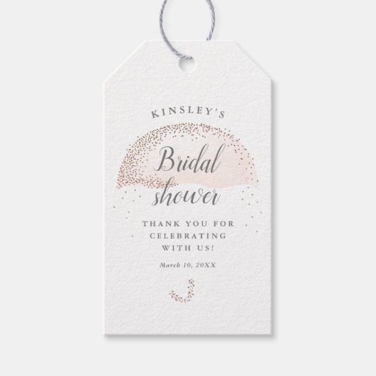 Glitter blush paraplu bruidsfeest bedankt cadeaulabel (Voorkant)