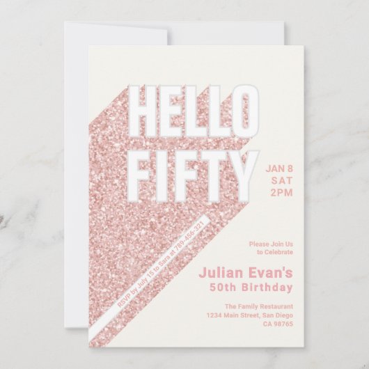 Glitter Blush Pink Bold Typografie 50ste verjaarda Kaart (Voorkant)