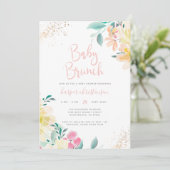Glitter Blush Pink Floral Baby shower Brunch Kaart (Staand voorkant)