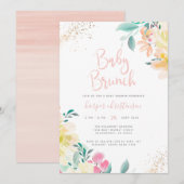 Glitter Blush Pink Floral Baby shower Brunch Kaart (Voorkant / Achterkant)