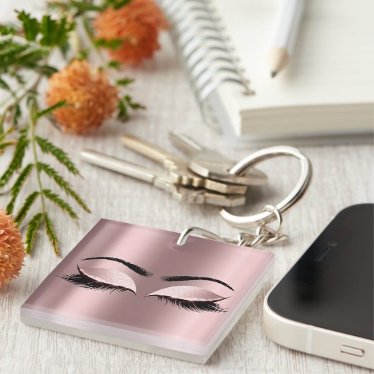 Glitter Blush Pink Girly Makeup Lashes Name Eyes Sleutelhanger (Voorkant Rechts)