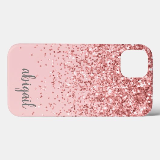 Glitter Blush Pink Girly Modern Monogram Naam Case-Mate iPhone Case (Achterkant (horizontaal))