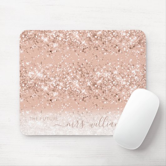 Glitter Blush Pink Rose Gold Future Mrs Bride Muismat (Met muis)
