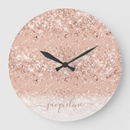 Glitter Blush Pink Rose Gold Monogram Grote Klok