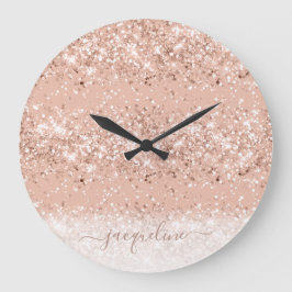 Glitter Blush Pink Rose Gold Monogram Grote Klok