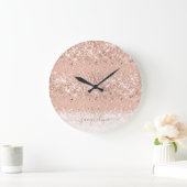 Glitter Blush Pink Rose Gold Monogram Grote Klok (Huis)