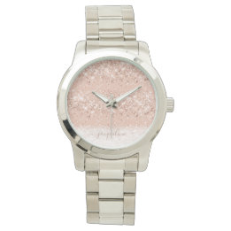 Glitter Blush Pink Rose Gold Monogram Horloge