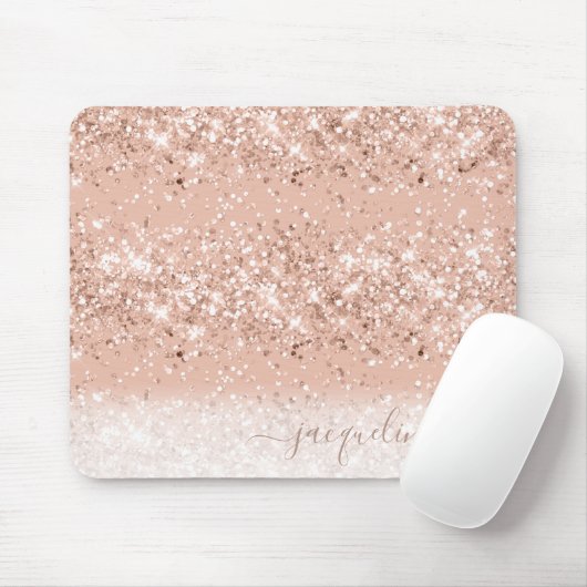 Glitter Blush Pink Rose Gold Monogram Muismat (Met muis)