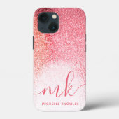 Glitter Blush Pink Rose Gold Monogramed Script Case-Mate iPhone Case (Achterkant)