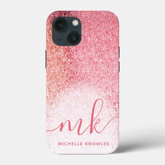 Glitter Blush Pink Rose Gold Monogramed Script Case-Mate iPhone Case (Achterkant)