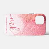 Glitter Blush Pink Rose Gold Monogramed Script Case-Mate iPhone Case (Achterkant (horizontaal))