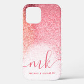 Glitter Blush Pink Rose Gold Monogramed Script Case-Mate iPhone Case (Achterkant)